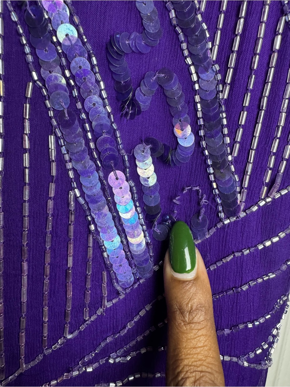 Scala Vintage Purple Sequin SilkBeaded Art Deco Flapper Mini Dress - Picture 9 of 10